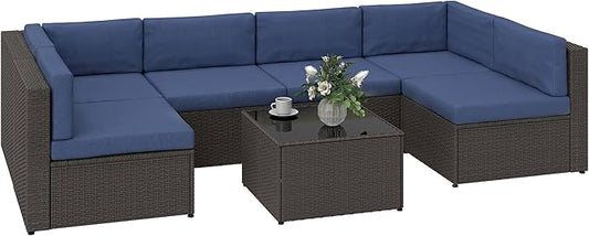 Outsunny 7 Piece Patio Furniture Set, Wicker Outdoor Sectional Sofa Set by Outsunny