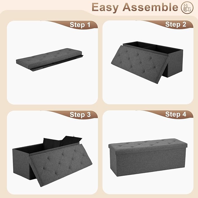 43 inch Storage Ottoman Bench, Folding Storage Bench Ottoman, - Image 5