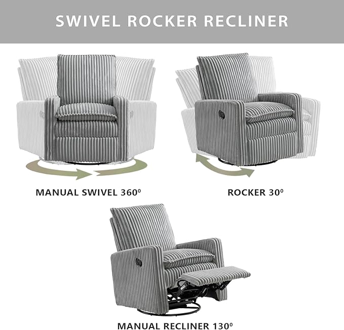 Oxford Baby Uptown Upholstered Glider Recliner Rocking Chair 360° Swivel - Image 3