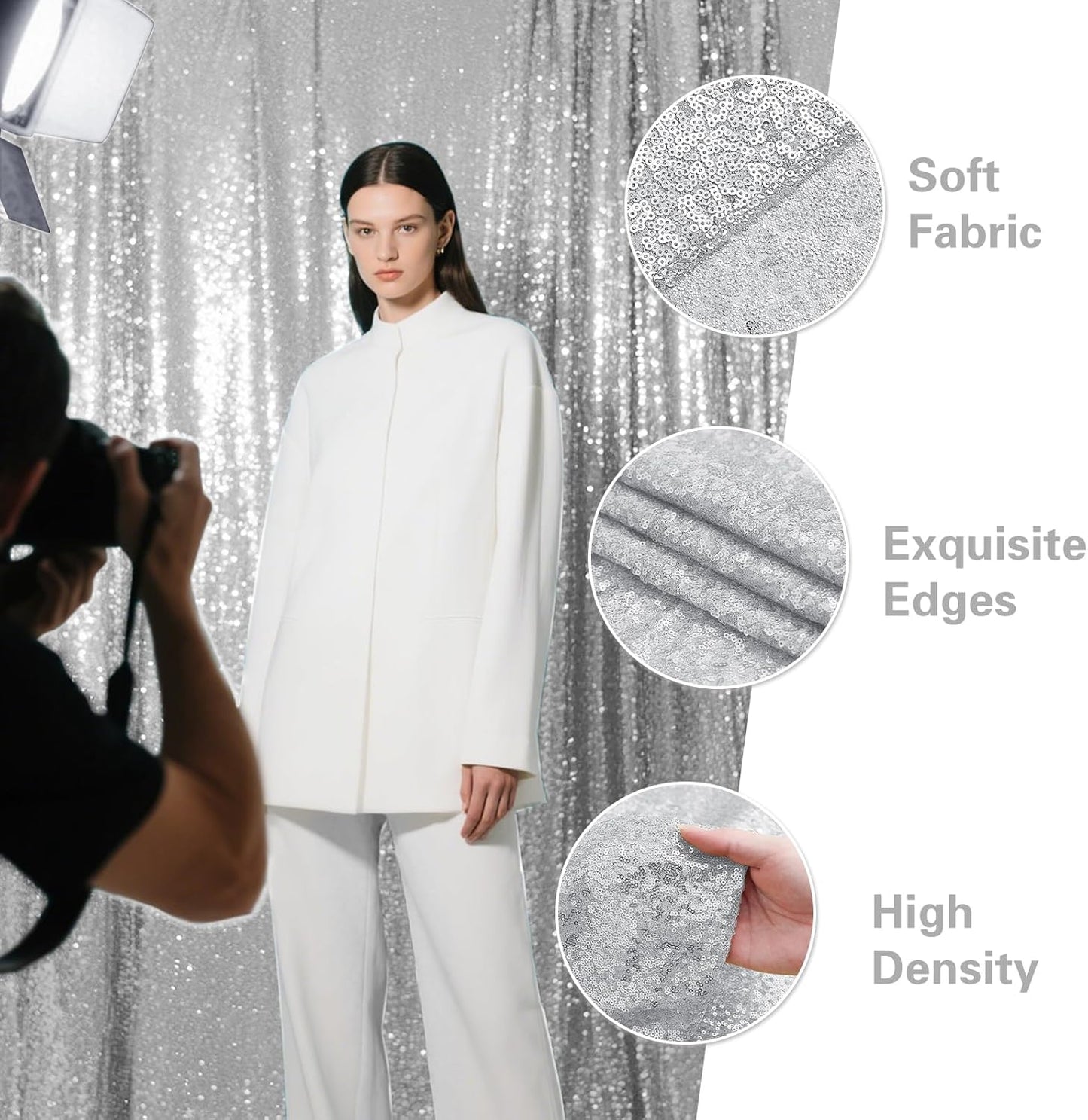 Silver Sequin Backdrop Curtain 2 Pieces 2FTx8FT Glitter Photography Backdrop for Party Wedding Birthday Christmas Decorations