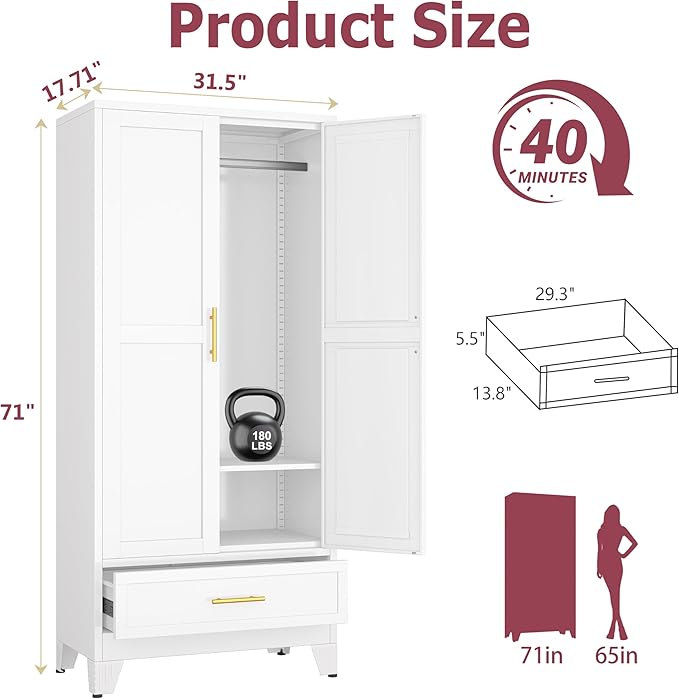 GAIOUS Steel Armoire Wardrobe Closet - Image 2