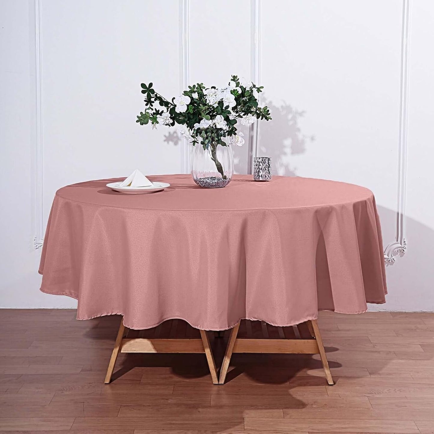 Efavormart Round Tablecloth, 90 Inch Stain & Wrinkle Resistant Washable Table Cloth, Decorative Polyester Fabric Table Cover for Banquet, Wedding, Dining- Dusty Rose
