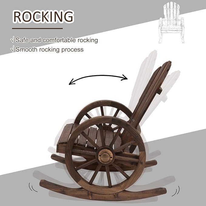 Outsunny Wooden Rocking Chair, Adirondack Rocker Chair w/Slatted Design and - Image 4