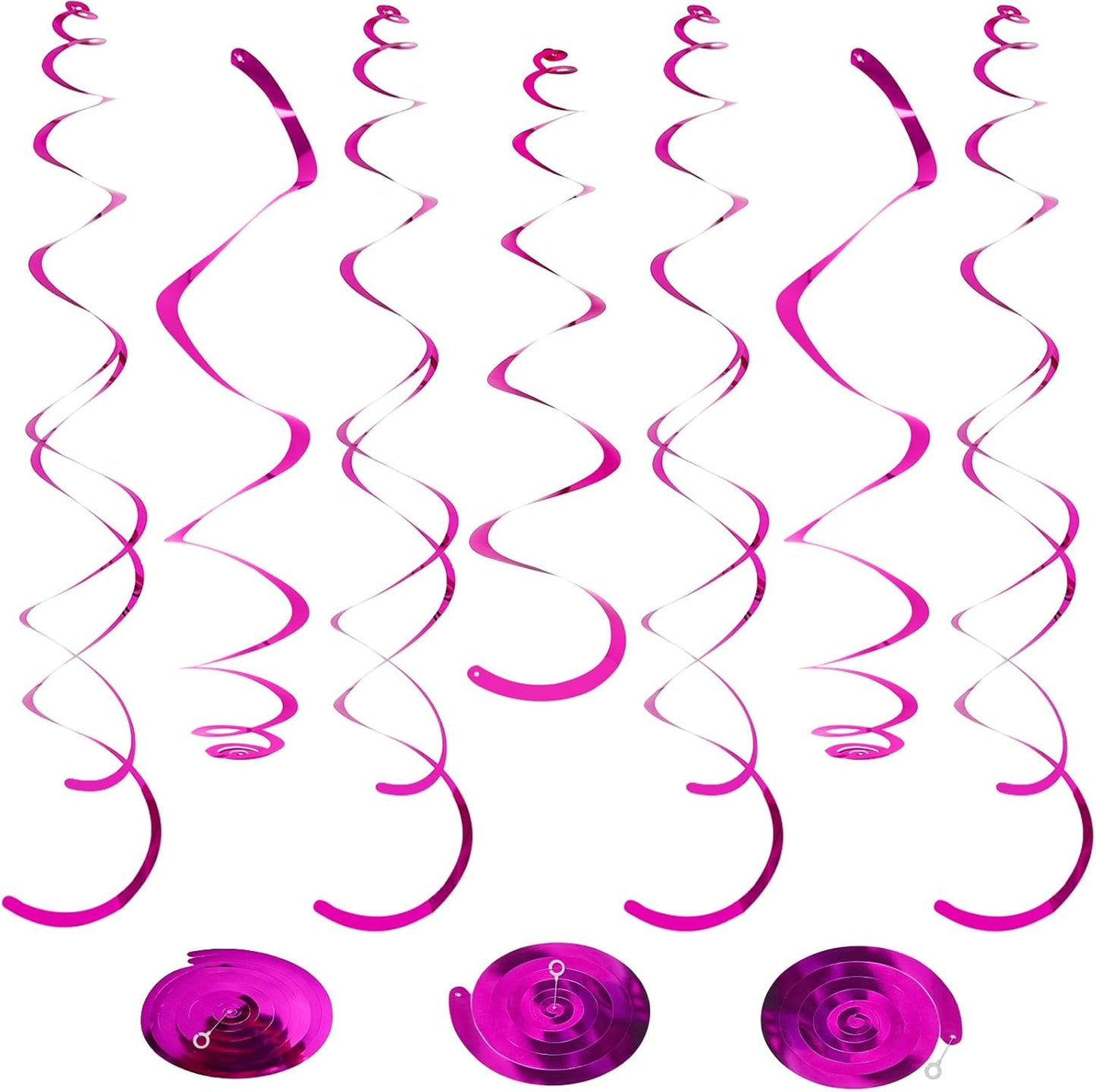 24 PCS Hot Pink Hanging Swirl, Fuschia Sparkle Ceiling Hanging Decorations, Plastic Streamer Party Decorations with Double-Swirls and Single-Swirls for Birthday Decorations, Summer, Hawaiian