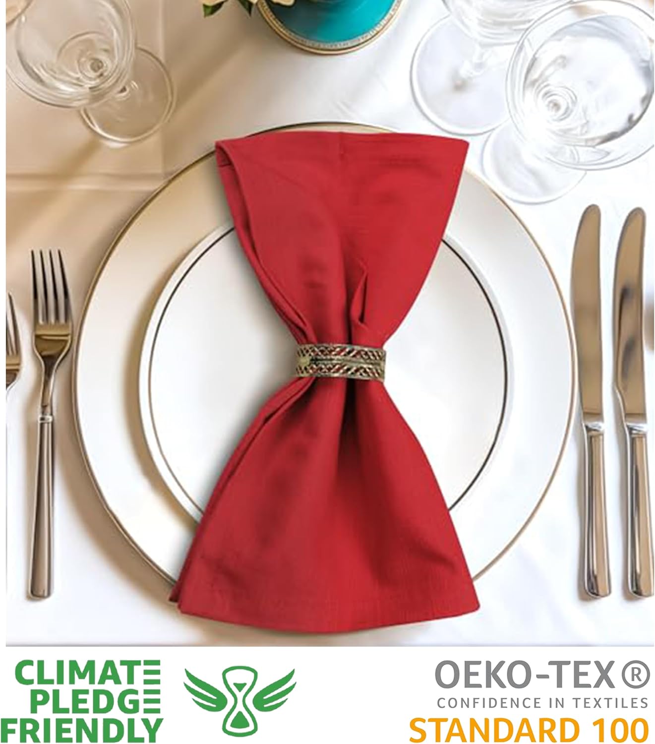 Urban Villa Cloth Napkins 100% Cotton Slub Absorbent Dinner Napkins (Set of 12) Oversized 20x20 Inches Solid Red Color Soft Durable Reusable Washable Ideal for Everyday Use Wedding Parties