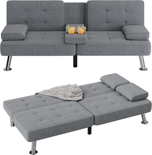 Flamaker Futon Sofa Bed Modern Folding Futon Set Linen Fabric Convertible by Flamaker