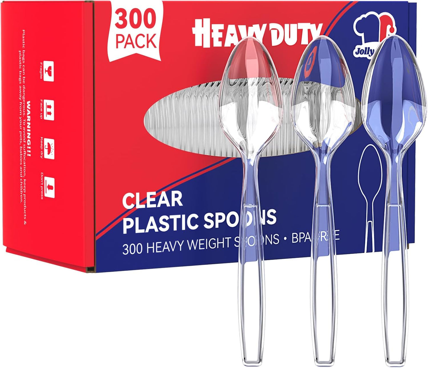 JOLLY CHEF 300 Count Clear Plastic Teaspoons Heavy Duty, 6.54" Heat Resistant Solid and Durable Plastic Teaspoons Disposable, Disposable Bulk Cutlery Suitable for Parties Supply Events Everyday Use