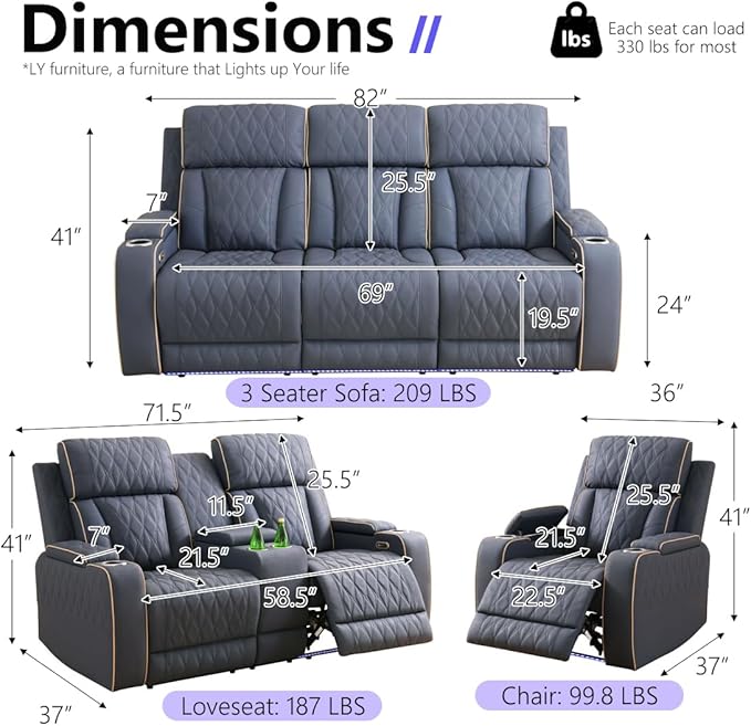 Power Reclining Sofa Set, Recliner Loveseat & 2 Chairs - Image 2