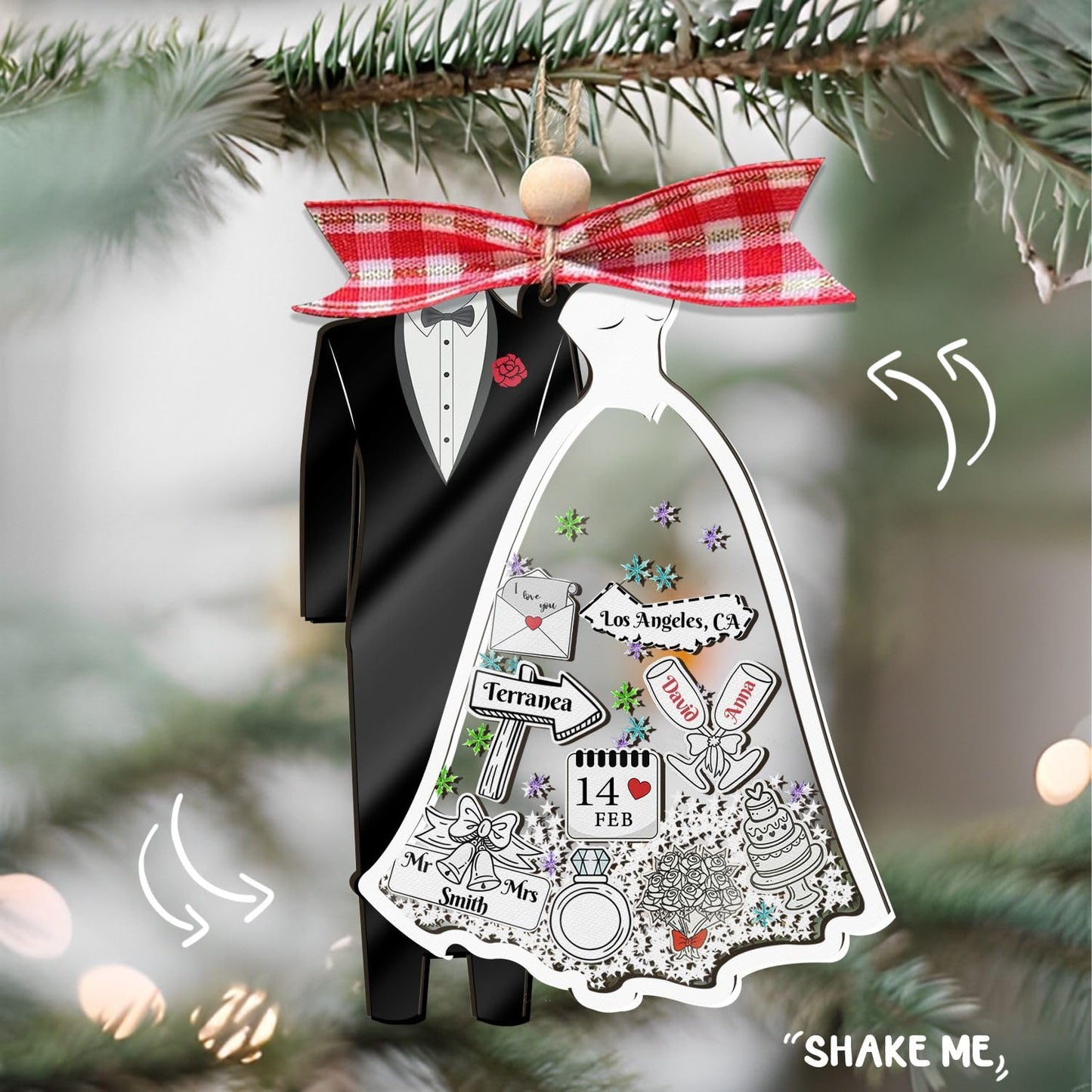 Personalized Wedding Shake Ornament, Custom Bride and Groom Christmas Ornament, First Christmas Married Keepsake Ornament, Newlywed Engagement Gift, Bridal Shower Decoration for Couples