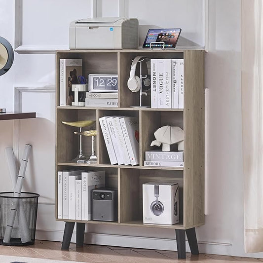 LEYAOYAO Cube Bookshelf 3 Tier Mid-Century Retro Grey Modern Bookcase by LEYAOYAO-Findtheshiningpointofyourideallife%EF%BC%81