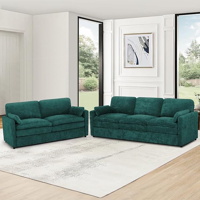 Classic Chenille Sofa Set with 2 Extra Armrest Pillows, Loveseat and 3-Seat - Image 6