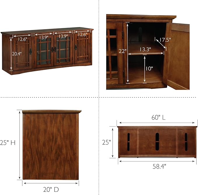 Leick Home 82360 Solid Wood Mission Oak Four Door TV Stand - Image 9