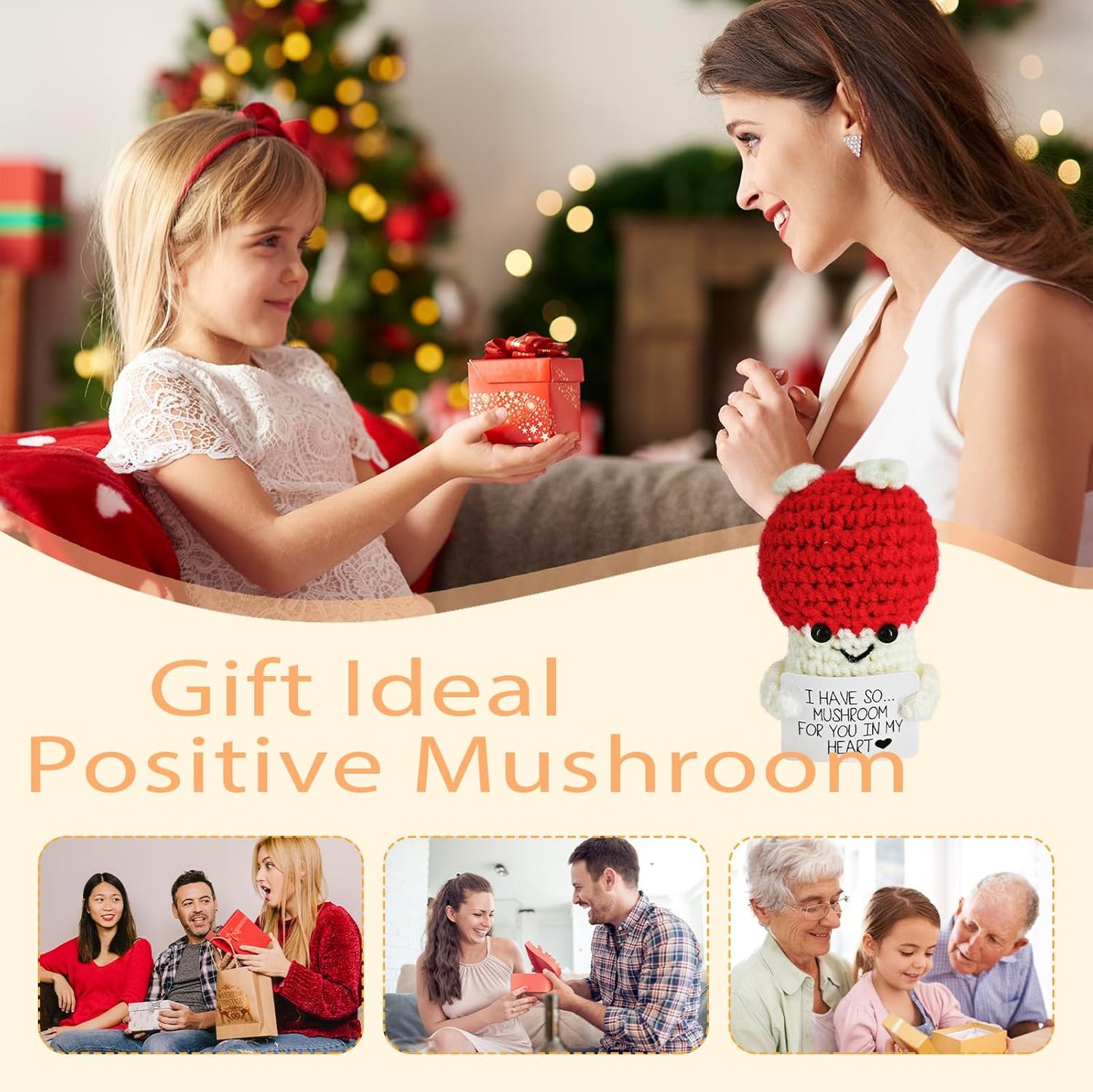 Crochet Emotional Support Mushroom-Handmade Mental Health Gifts for Friends,Family-Uplifting Gifts for Grandpa,Grandma Mom,Dad,Teens