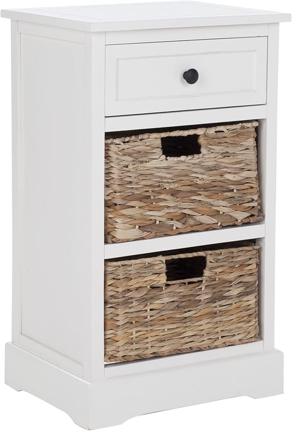 BOWERY HILL Transitional Wood Side Table, Distressed Cream Finish, Compact - Image 3