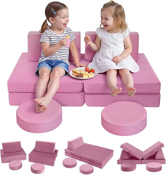 MeMoreCool Toddler Couch for Girls, 8-Piece Modular Kids Play Couch in Dusty by MeMoreCool