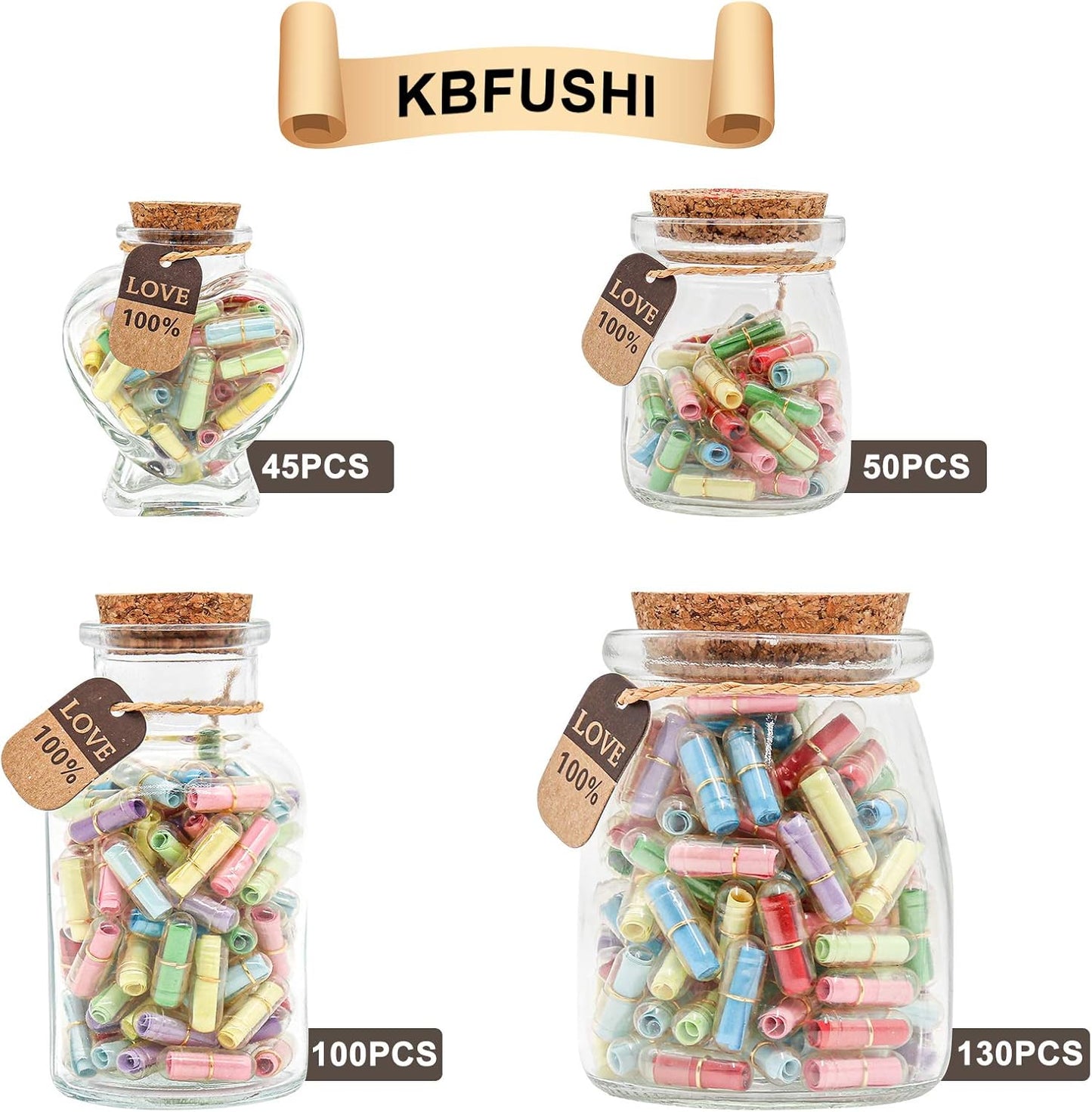 Capsule Letters Message in a Bottle - Valentines Day Gifts for Boyfriend Girlfriend - Love Letter for For Couples Men Women (Mixed Color 45pcs)
