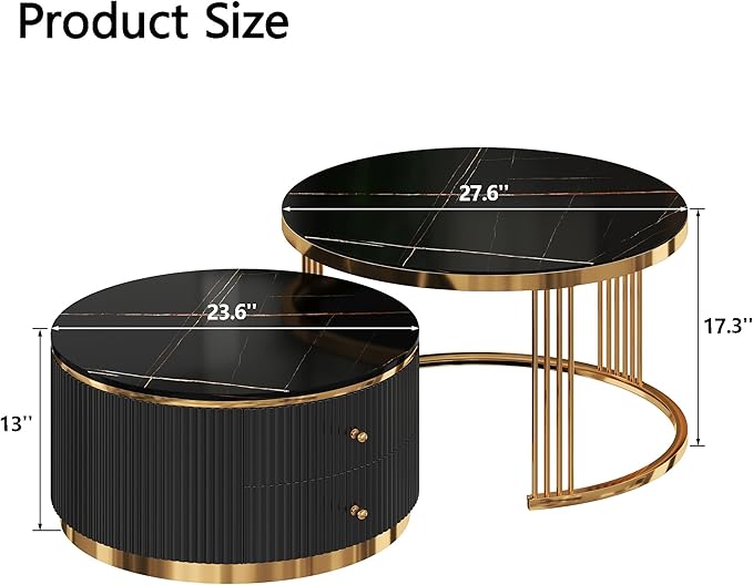 Merax 2-Piece Round Nesting Coffee Table Set - Image 2