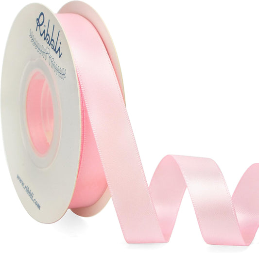 Ribbli Light Pink Satin Ribbon 5/8 inch x Continuous 25 Yards,Double Faced Satin Use for Craft, Gift Wrapping, Christmas Ornaments, Hair Bows, Bouquet Bows