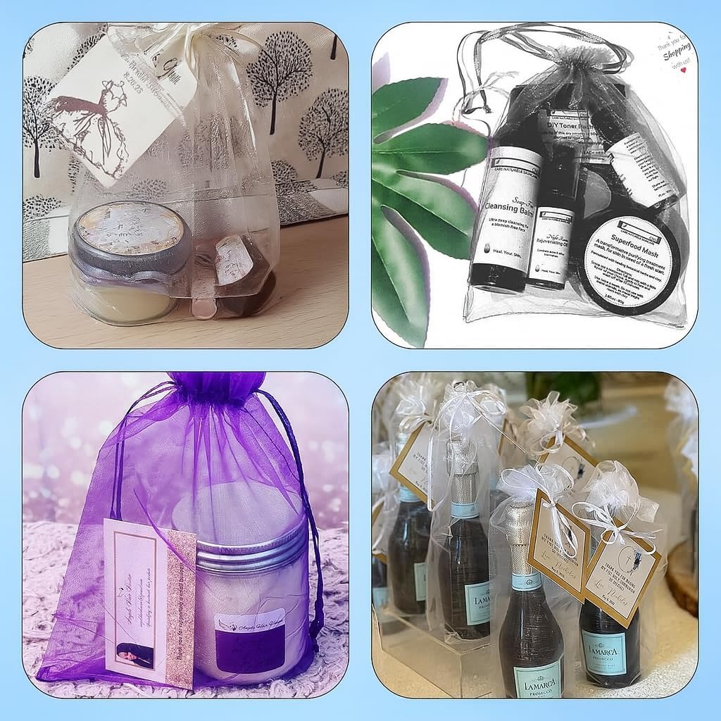 ANZNKU 100 Pack Organza Bags 6x9 Inch, Mesh Bag Drawstring Jewelry Pouches, Large Organza Gift Bags for Party Favor, Baby Shower(Lake Blue)