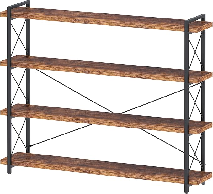 HCHQHS Large Bookshelf, 4-Tier Long Industrial Bookcase, Rustic Brown Book Shelf by HCHQHS