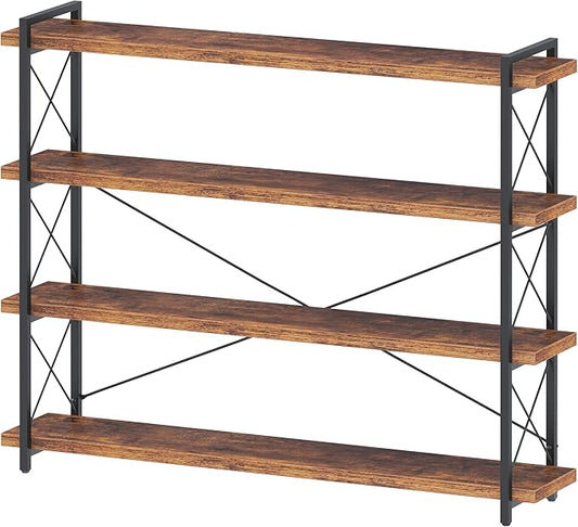 HCHQHS Large Bookshelf, 4-Tier Long Industrial Bookcase, Rustic Brown Book Shelf by HCHQHS