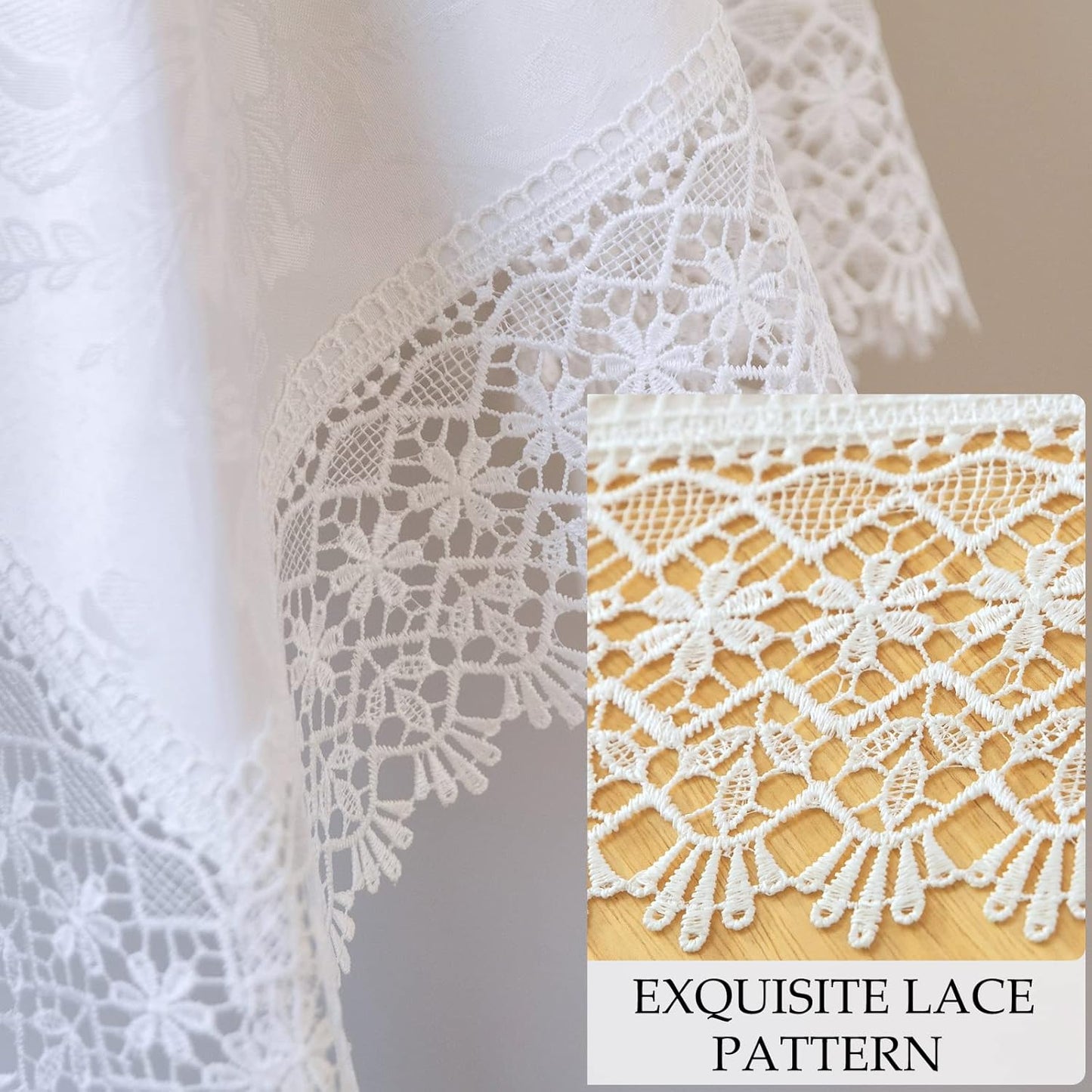 White lace Premium Square Farmhouse Tablecloth Waterproof OilProof SpillProof AntiShrink Soft Wrinkle Resistant Decorative Fabric Table Cover Kitchen Dinning Party Wedding Banquet