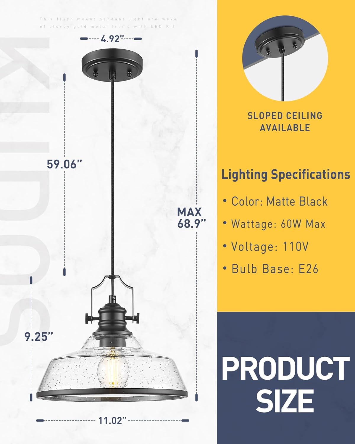 kudos 2 Pack Pendant Lights Kitchen Island, 11" Black Kitchen Island Lighting with Seeded Glass Shade, Farmhouse Large Hanging Light Fixture for Kitchen Sink Dining Room, KDPL13-BK-S-2PK