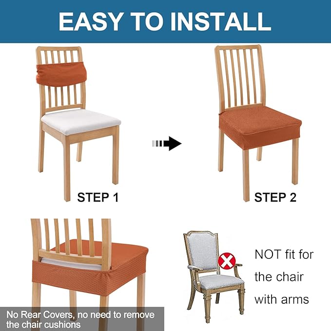 Smiry Waterproof Seat Covers for Dining Room Chairs Set of 8, Stretch Jacquard - Image 5