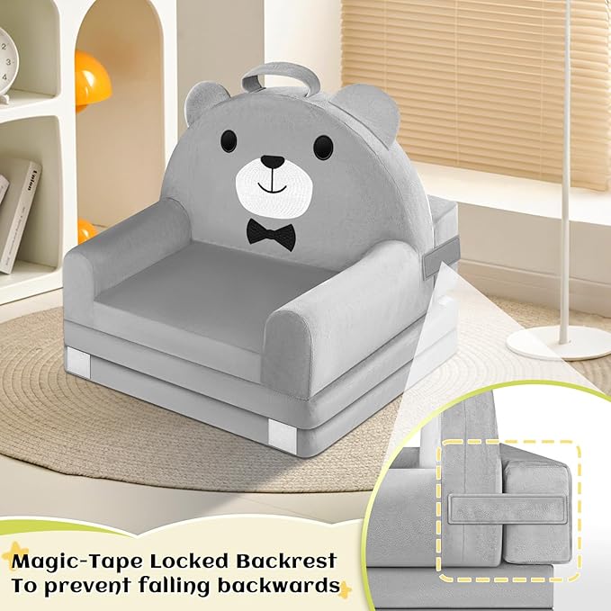 Kids Sofa Bed with Removable Washable Cover & Magic-Tape Backrest – Foldable - Image 8