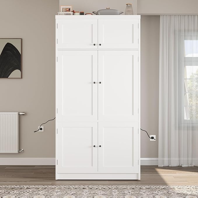 VilroCaz 80.1'' Tall Freestanding Kitchen Pantry Storage Cabinet Cupboard - Image 4