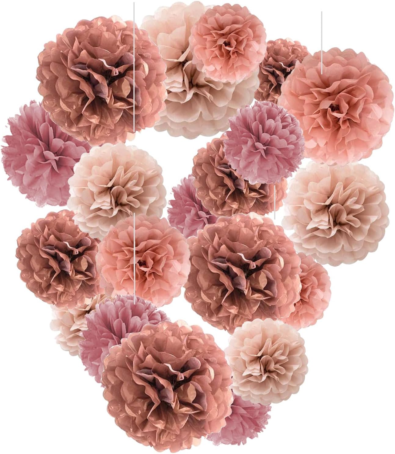 Capesaro Blush Pink, Dusty Rose Gold Paper Pom Poms - Tissue Pom Poms Decorations for Party Wedding Hanging Decor - 16 Piece Set