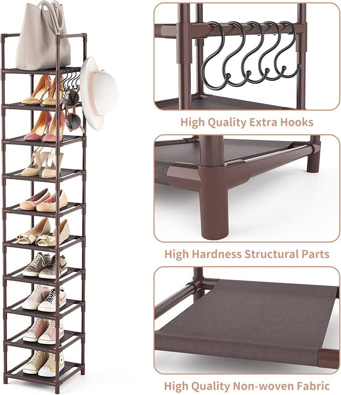 LANTEFUL Tall Shoe Rack 10-Tier Narrow Shoe Shelf Storage - Image 4