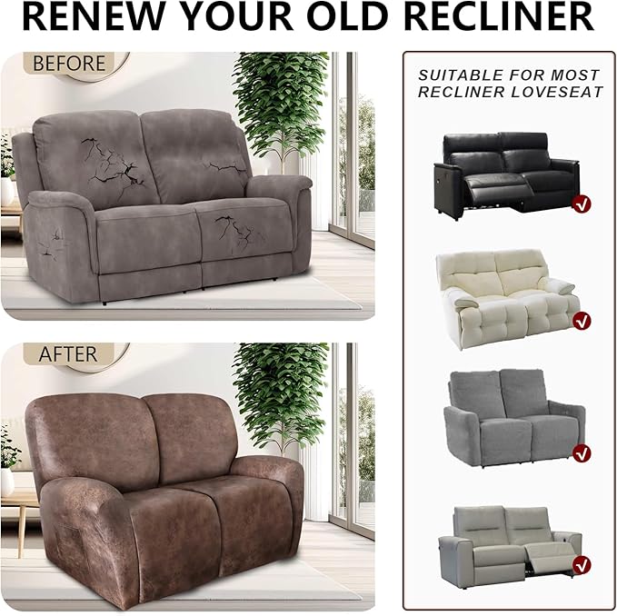 ANARACHON Loveseat Recliner Cover Leather Look Recliner Loveseat Covers - Image 6