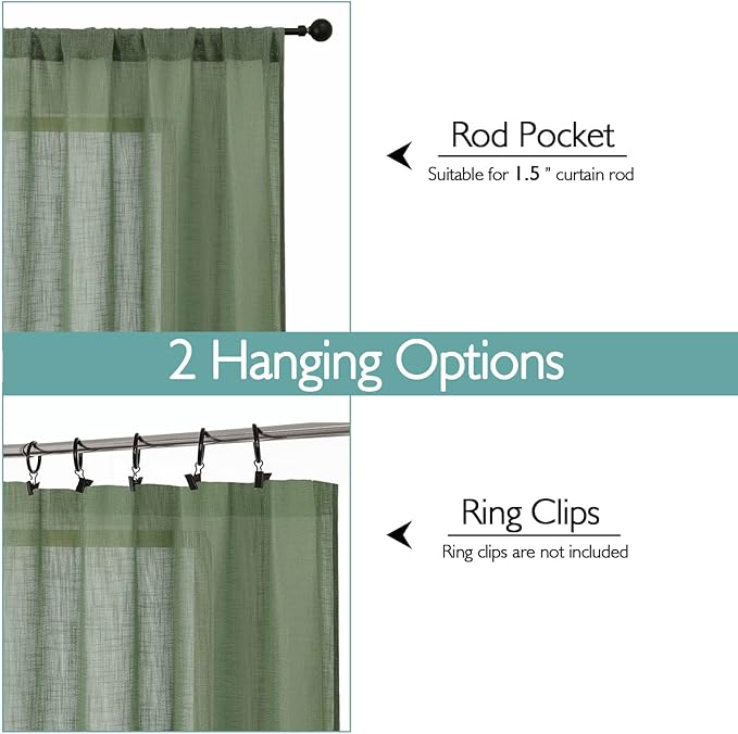 Chyhomenyc Extra Long Sage Green Semi Sheer Curtains 108 Inches Long 2 Panels - Image 4