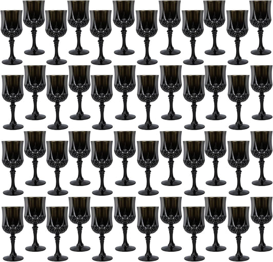 Plastic Wine Glasses，Plastic Goblets Vintage Style Cordial Drinking Glasses for Wedding Reception, Halloween Grand Event Party Supplies (48, Black)