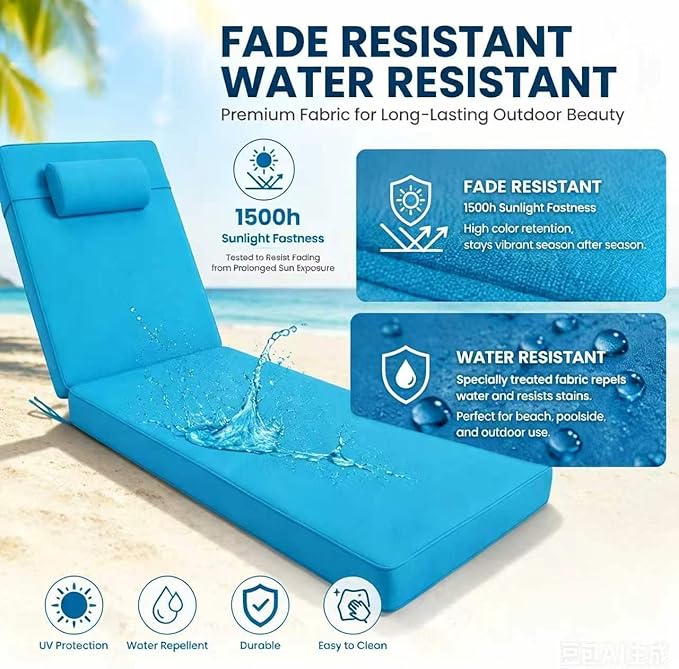 Chaise Lounge Cushion for Outdoor Furniture, Waterproof, Fade-Resistant and - Image 3