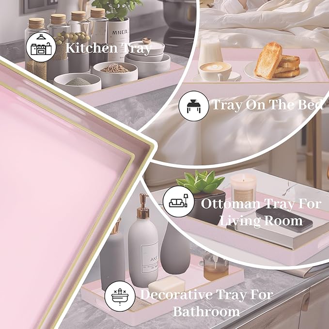 MAONAME Pink Serving Tray Set of 2, Plastic Decorative Trays - Image 7
