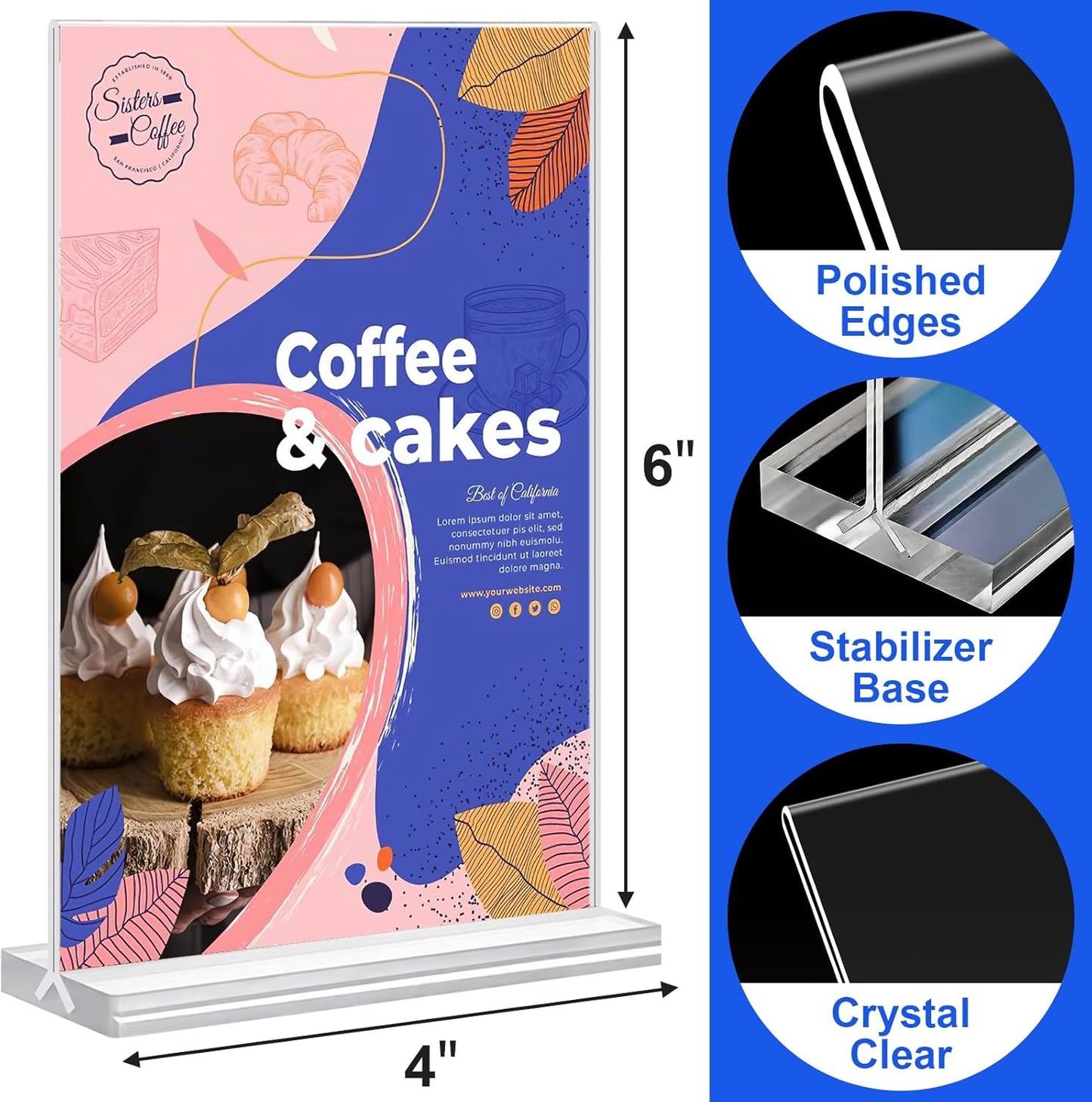 Acrylic Sign Holder 4x6 Vertical Plastic Signs Acrylic Frame Display Signs Table Stand Bulk 6 Pack