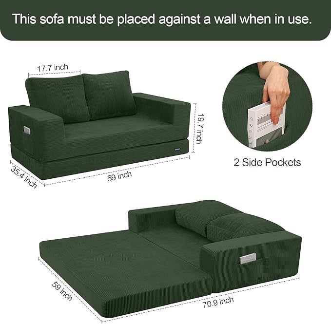COMAX Convertible Sofa Bed Queen, Folding Fold Out Couch Bed, Floor Futon Couch - Image 3
