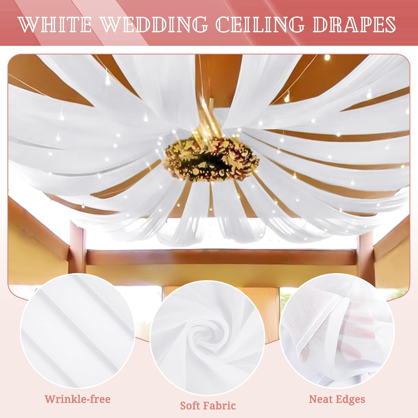 10 Panels White Ceiling Drapes for Wedding 5ftx40ft Sheer Drapery Chiffon Fabric Arch Draping Curtains for Party Ceremony Birthday Baby Shower Reception Stage Ceiling Decorations