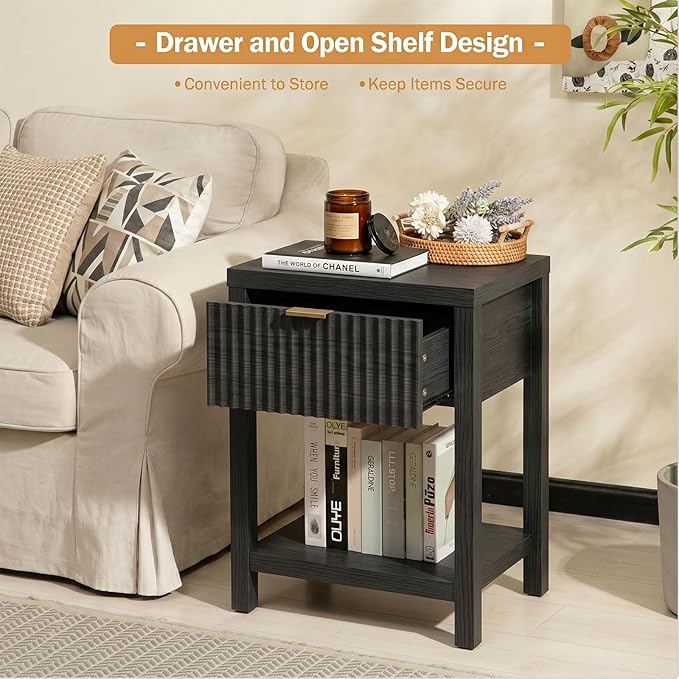Fluted Night Stand with Golden Handle, Mid-Century Nightstands with Drawer - Image 6