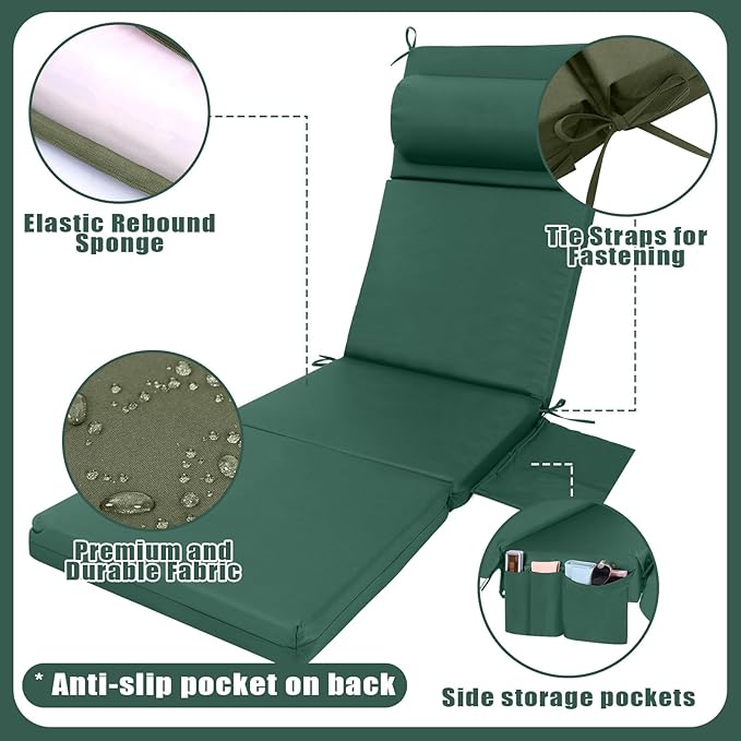 Wenqik 2 Pcs Outdoor Chaise Lounge Cushion - Image 3