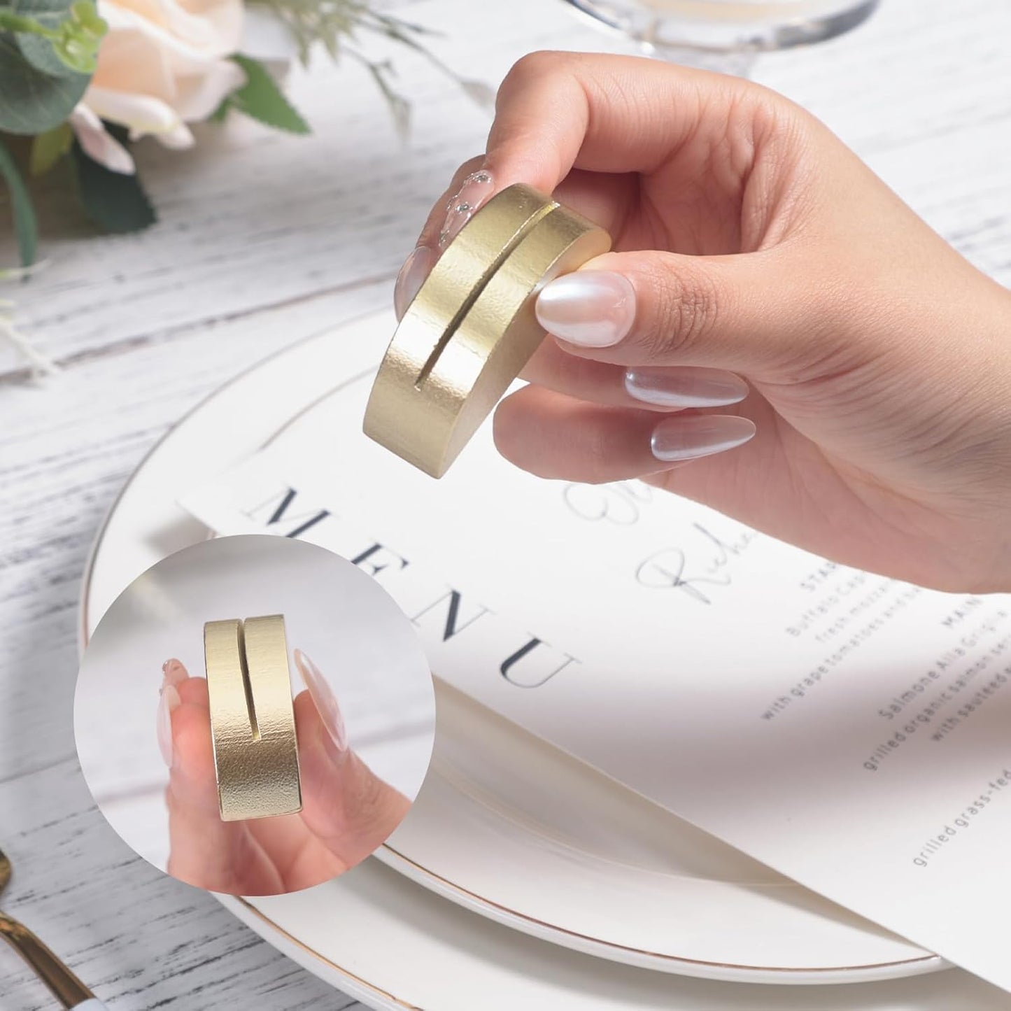 UNIQOOO 10 Set 2" Arch Gold Birch Wood Stand with Cards |1.2mm Slot, for Name Cards, Place Card Holder, Photo Display Stand | for Event Decor, Retail Shop, Cafe Restaurant Menu, Business Card, Name Tag