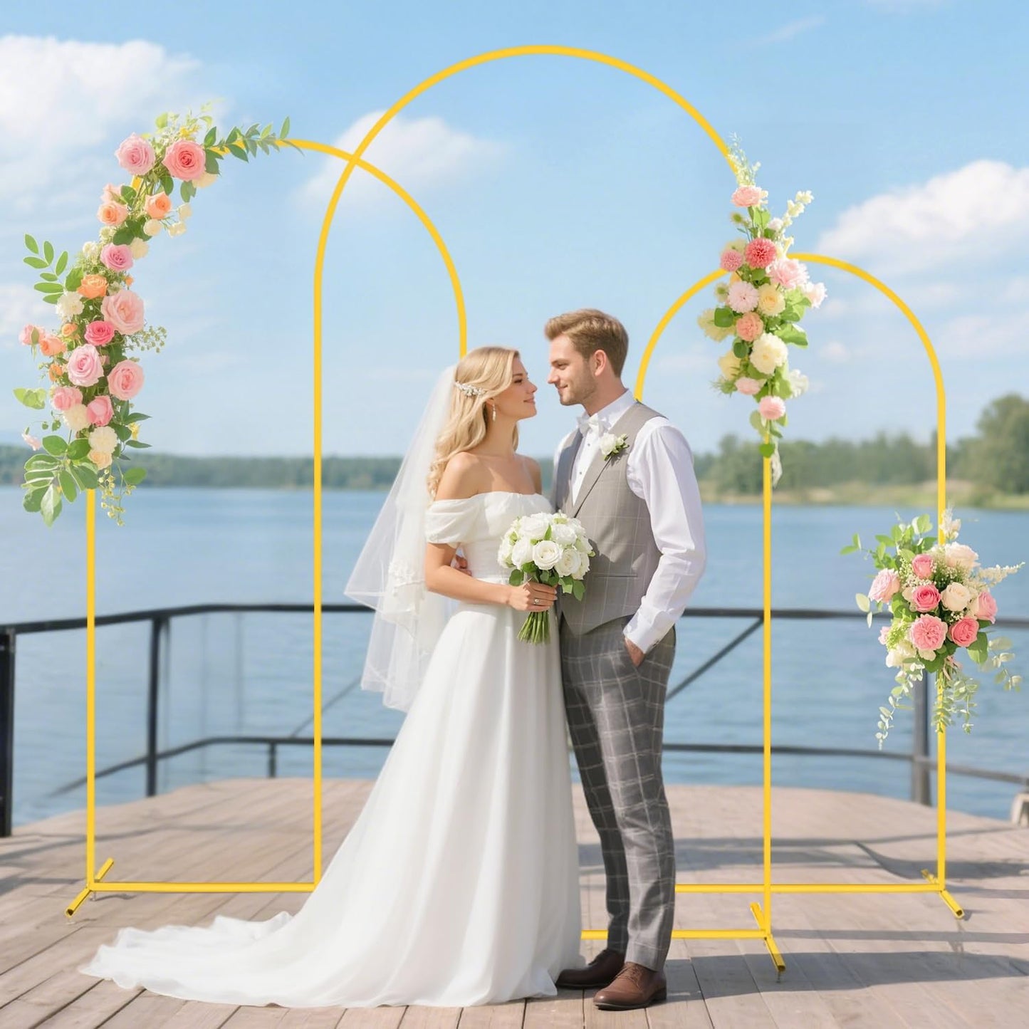 Party Arch Backdrop Stand and Cover Set of 3 (7.2FT, 6.6FT, 6FT) Metal Arch Stands with Navy Blue Arch Covers Stretchy Backdrops Wedding Arch Backdrop Stands Cover for Birthday Banquet Ceremony Decor