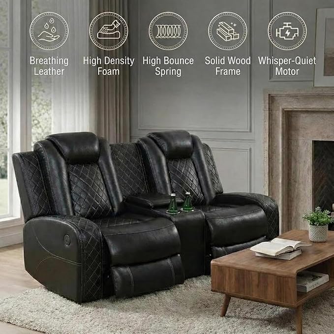 Power Recliner Sofa Set with LED Lights, Includes 2 Manual Recliner 1 Seat and - Image 6