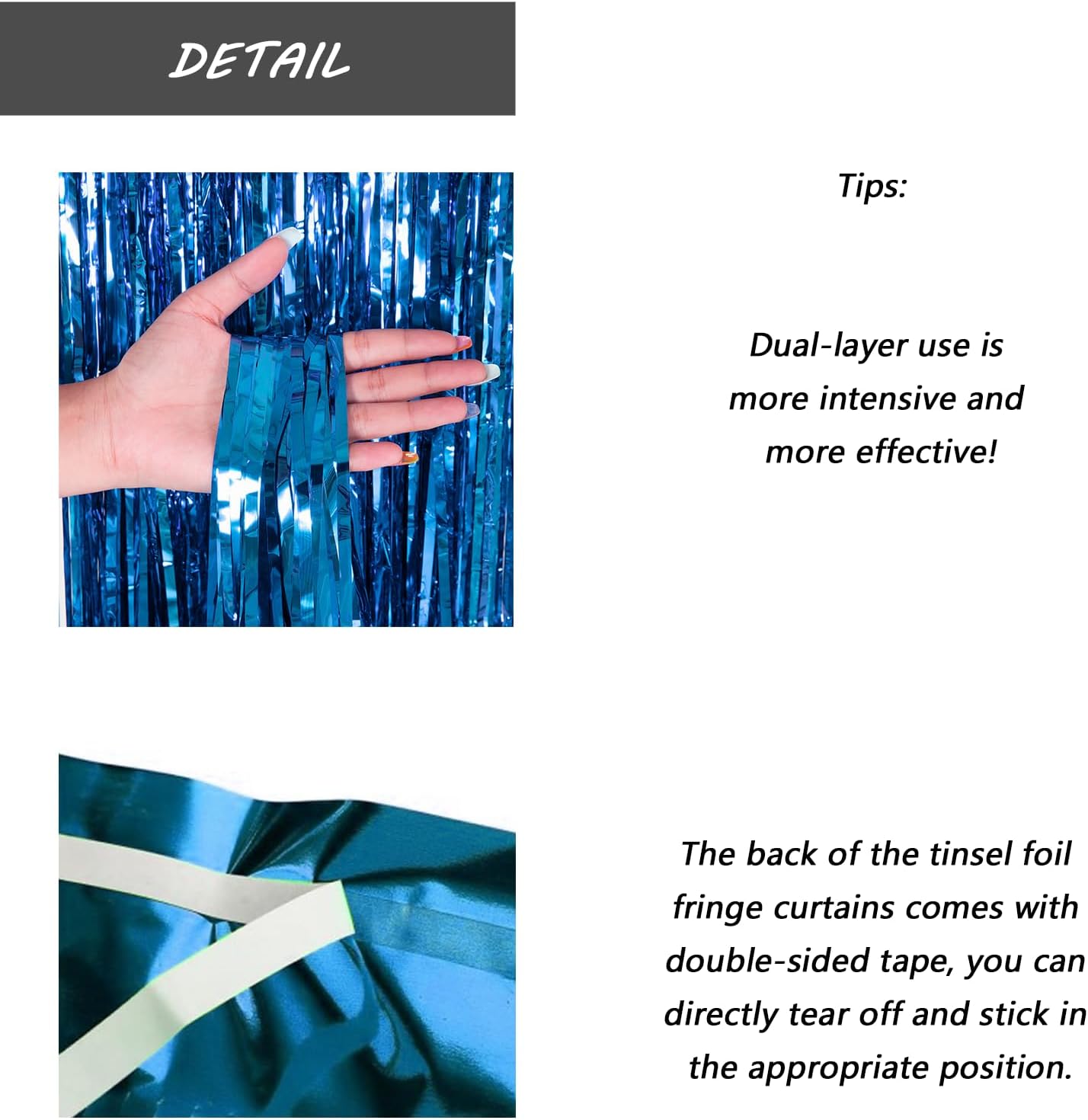 Blue Foil Fringe Curtain 3.3×8.3FT 6 Packs, Metallic Tinsel Curtains Party Streamers for Birthday Graduation Baby Shower Decoration (6pcs,3.3FT×8.3FT, Blue)