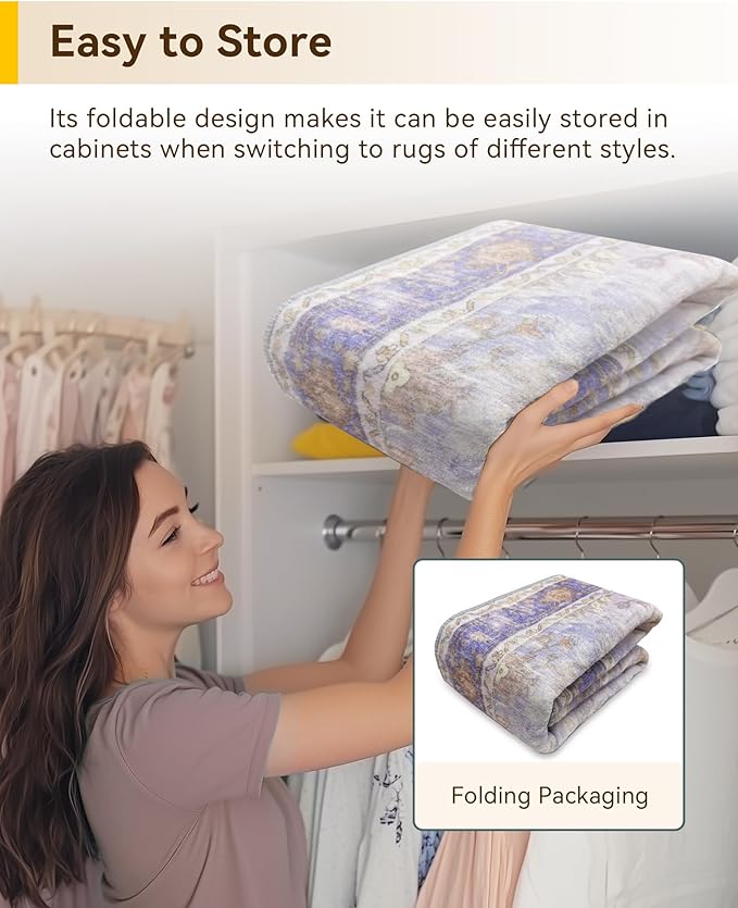 RELEANY Area Rugs 6'x9' Washable Non-Slip, Floral Vintage Distress Print - Image 7