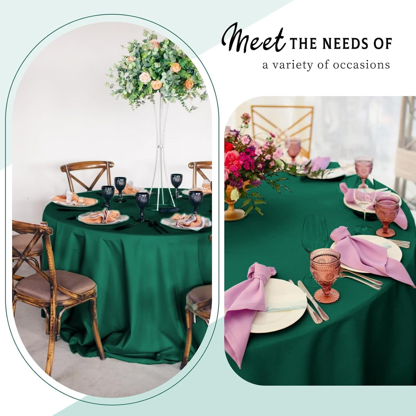 6 Packs Satin Tablecloth 120 Inch Dark Green Round Table Cloth Silk Tablecloth Smooth Fabric Overlay Satin Table Cover Decoration for Wedding Party Banquet Events
