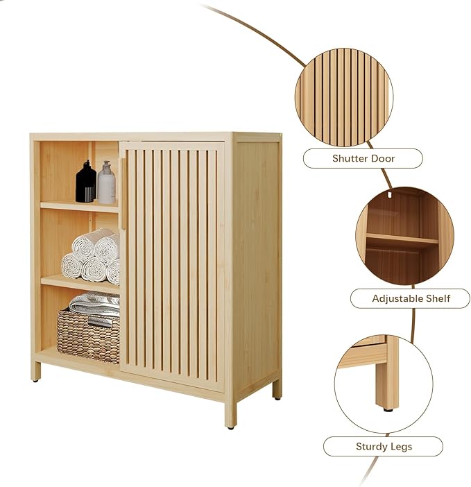 Bamboo Bathroom Cabinet, Side Storage Organizer Cabinet - Image 5
