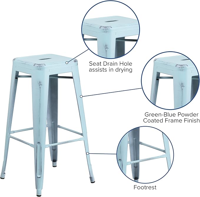Flash Furniture Kai Commercial Grade 30" High Backless Distressed Green-Blue - Image 4